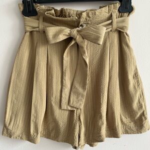 Tan High Rise Paperbag Shorts